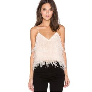 Lucy Paris Tiny Dancer Feather Top Cami Cropped in Blush XS